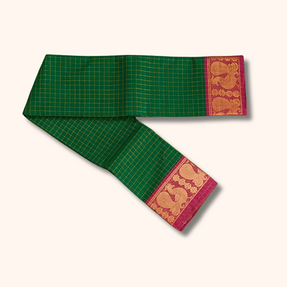 Beautiful Green Checked Chettinad Cotton Saree