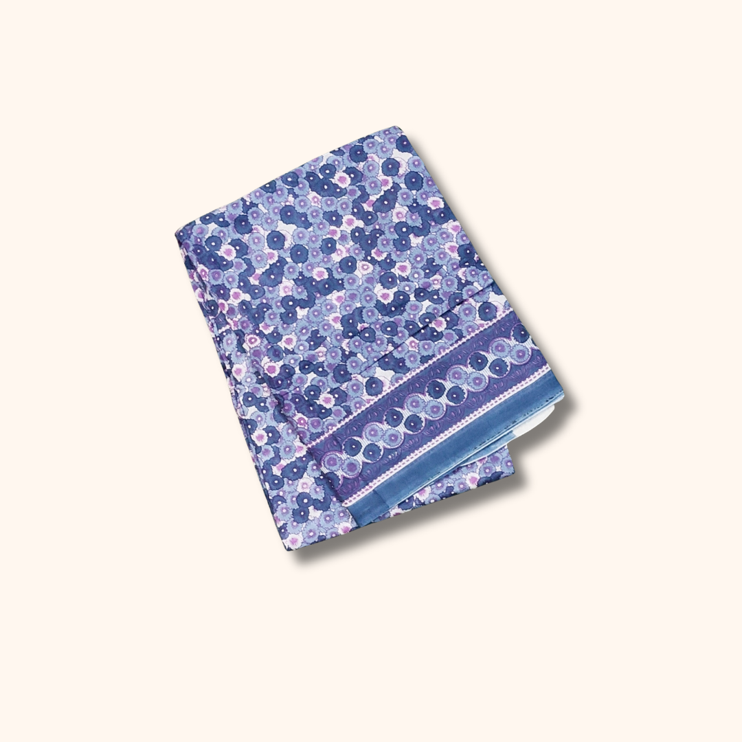 Blue Floral Print Cotton Saree Running Blouse Included
