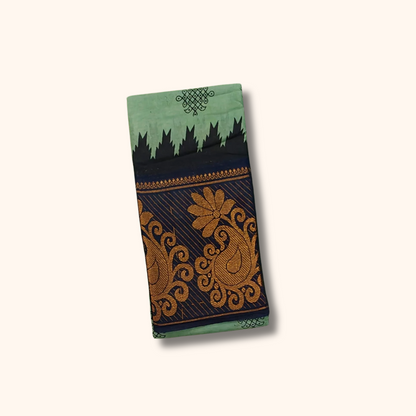 Sea Green Kolam Sungudi Cotton Saree with Black Zari Border