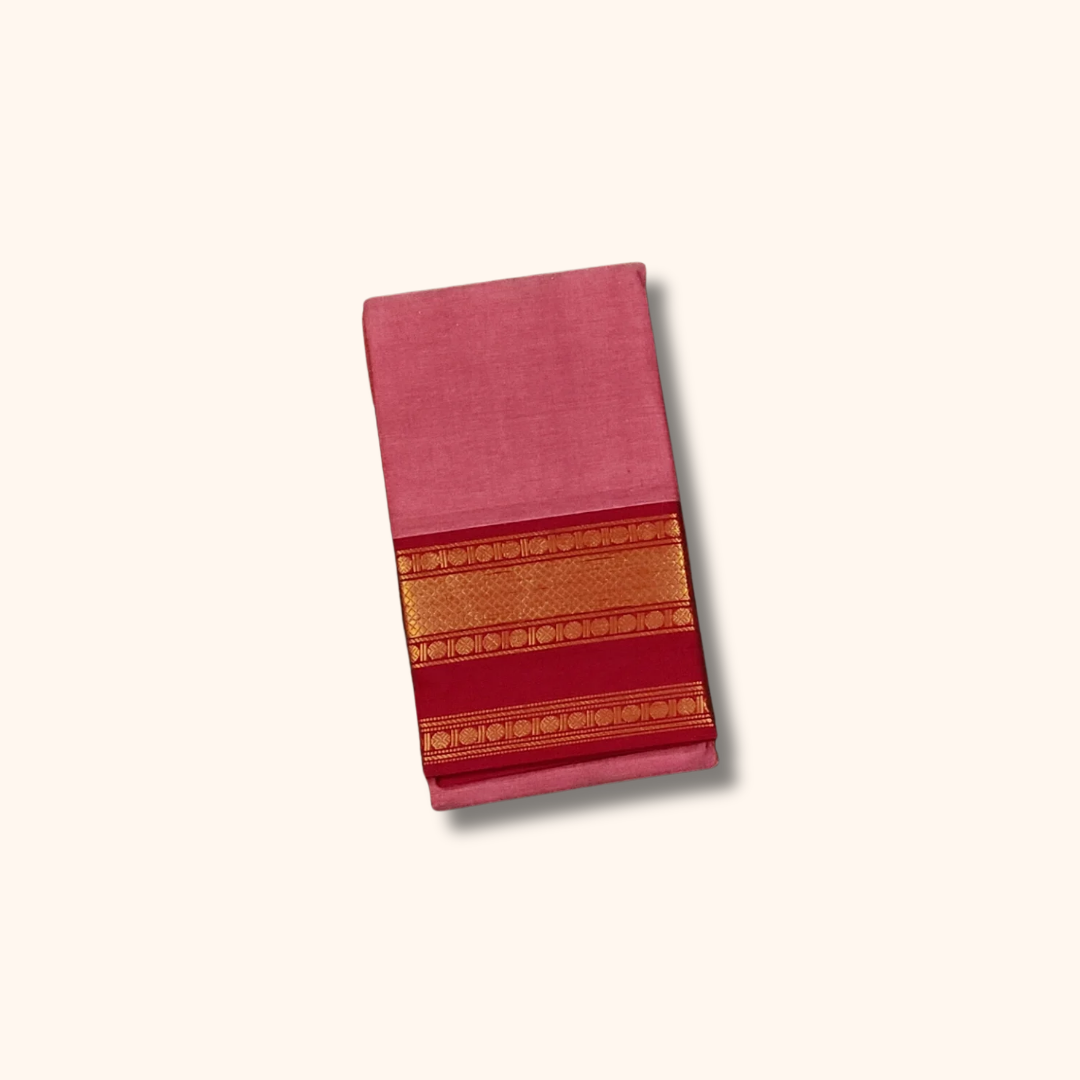 Rose Pink Chettinad Cotton Saree with Ganga Jamuna Zari Border