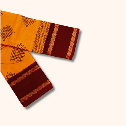 Mustard Yellow Kolam Cotton Saree with Maroon Zari Border – Running Blouse