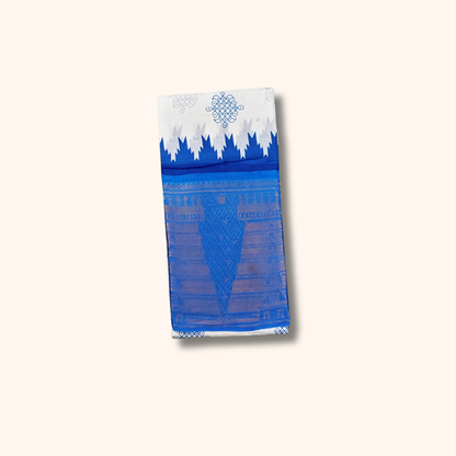 White Cotton Saree with Royal Blue Temple Border – Without Blouse