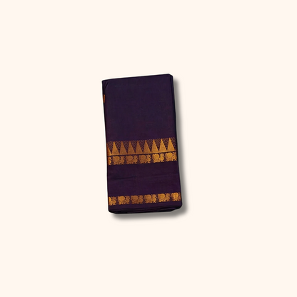 Deep Purple Pure Cotton Saree with Traditional Zari Border – Running Blouse