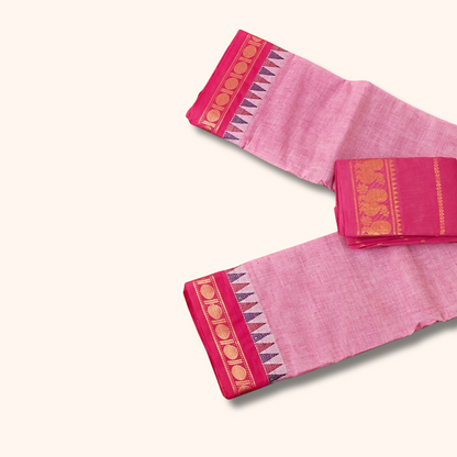 Light Pink Chettinad Cotton Saree with Contrast Pink Border