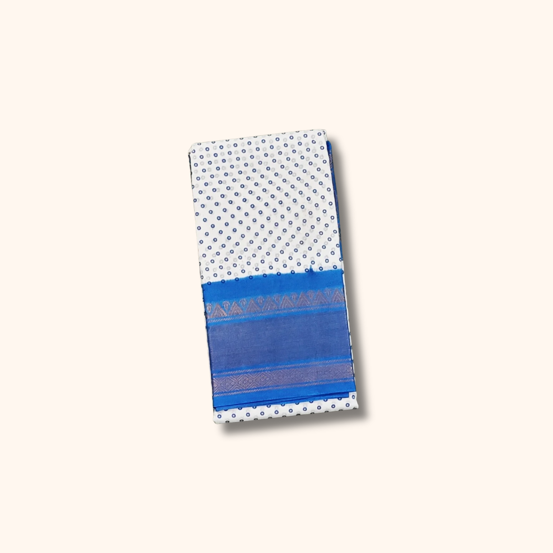 Off White Sungudi Cotton Saree with Sky Blue Border