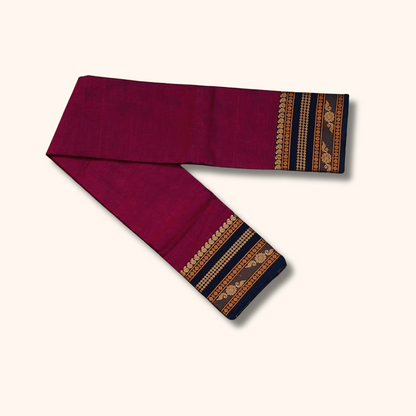 Wine Cotton Saree with Black Zari Border
