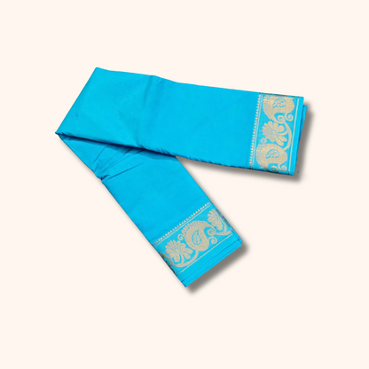 Turquoise Blue Pure Cotton Saree with Paisley & Floral Border – Running Blouse