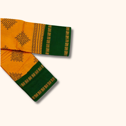 Mustard Yellow Sungudi Cotton Saree with Bottle Green Traditional Border – Running Blouse
