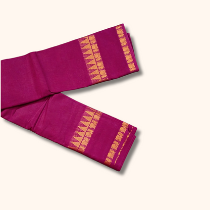 Wine Pink Pure Cotton Saree with Traditional Zari Border – Running Blouse