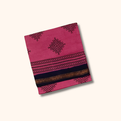 Dusty Rose Soft Cotton Saree with Navy Blue Border