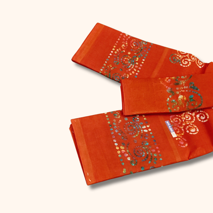 Vibrant Orange Batik Cotton Saree with Separate Blouse Piece