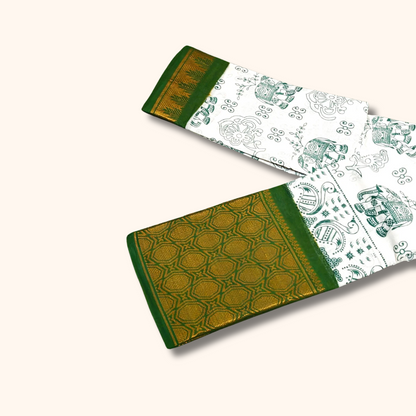 Heritage Cotton Saree with Elephant Motifs and Zari Weaving