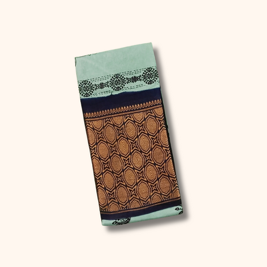 Mint Green Cotton Saree with Geometric Woven Border