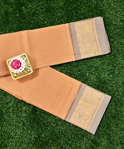 Light Copper Sungudi Cotton Saree with Silver Grey Border