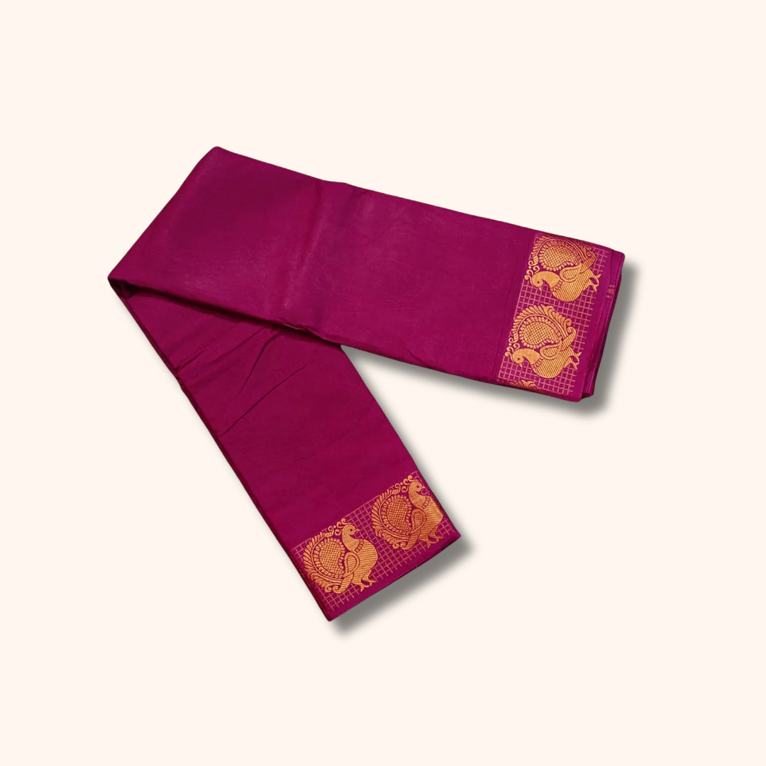 Magenta Pure Cotton Saree with Traditional Paisley Border – Running Blouse