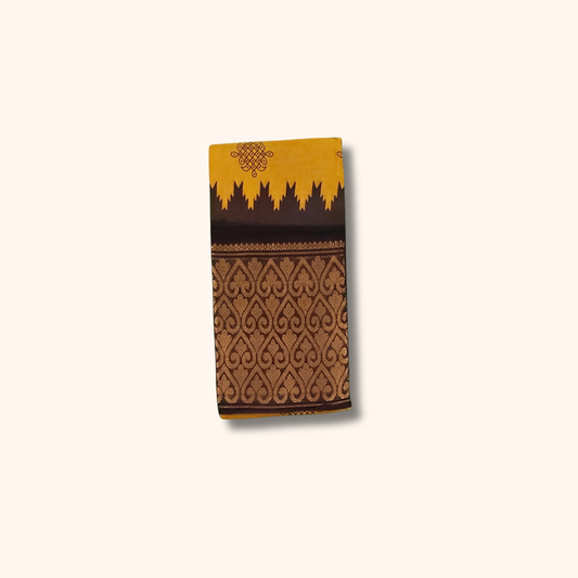 Mustard Yellow Sungudi Cotton Saree with Black and Gold Zari Traditional Border – No Blouse Included