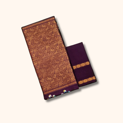 Maroon Batik Floral Sungudi Cotton Saree with Elephant Zari Border & Separate Blouse Piece