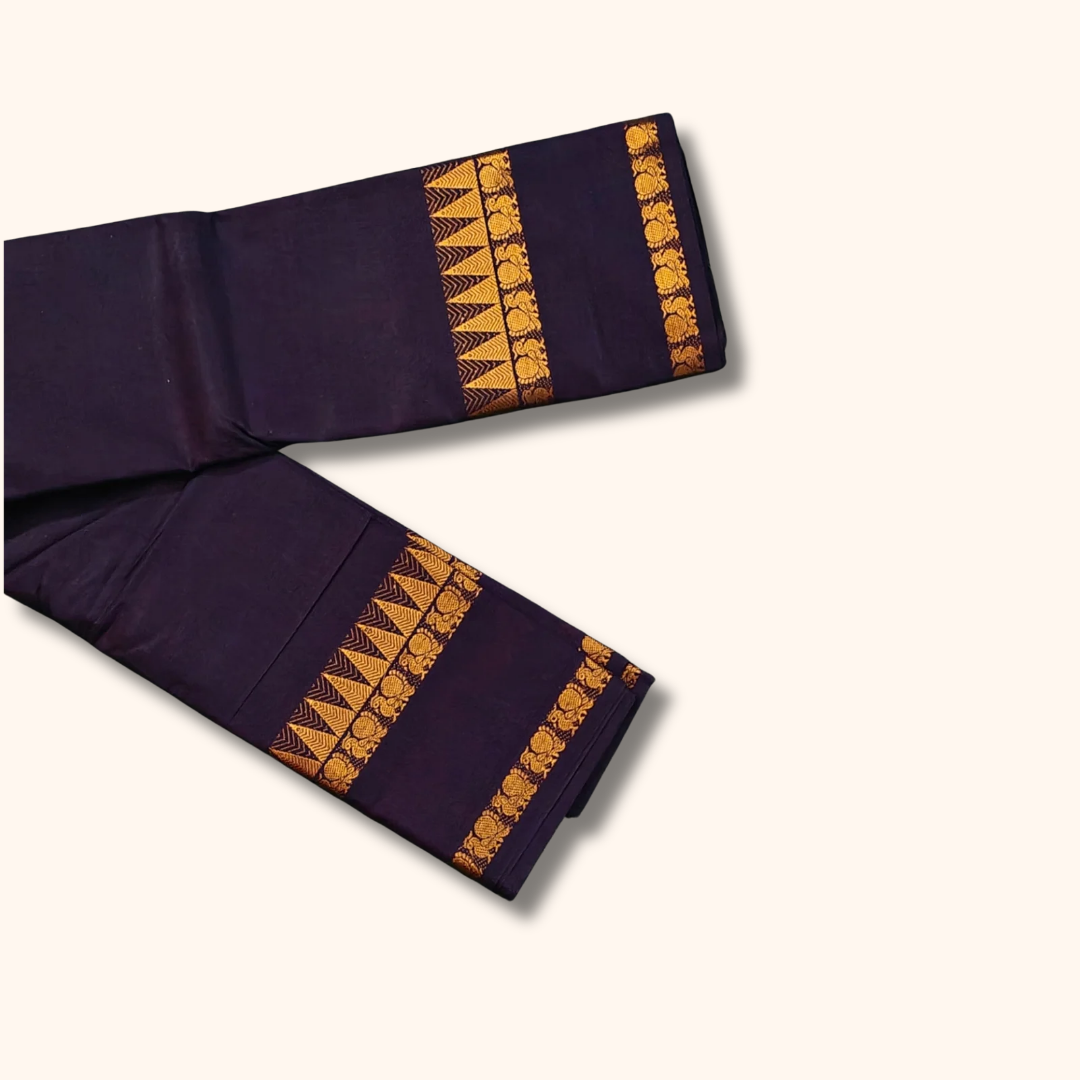 Deep Purple Pure Cotton Saree with Traditional Zari Border – Running Blouse