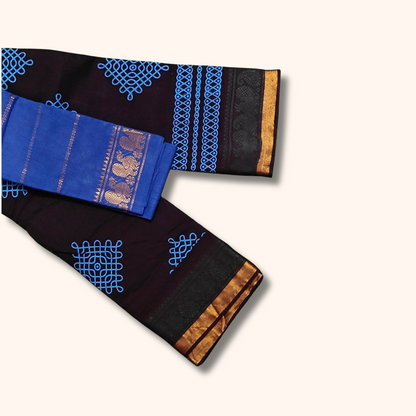Navy Blue Sungudi Cotton Saree with Kolam Motifs