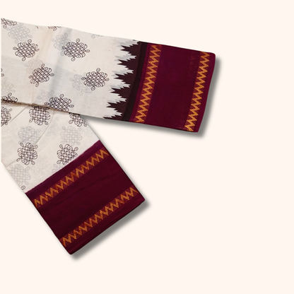 White Sungudi Cotton Saree with Maroon Zigzag Border – Running Blouse