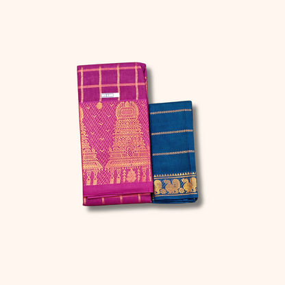 Purple Sungudi Cotton Saree with Gold Zari Checks & Designer Pallu – Separate Blouse Piece