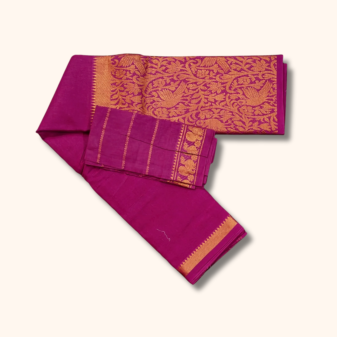 Pink Vasigara Pattern Sungudi Cotton Saree with Matching Separate Blouse Piece