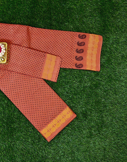 Tomato Orange Sungudi Cotton Saree with Traditional Dot Design