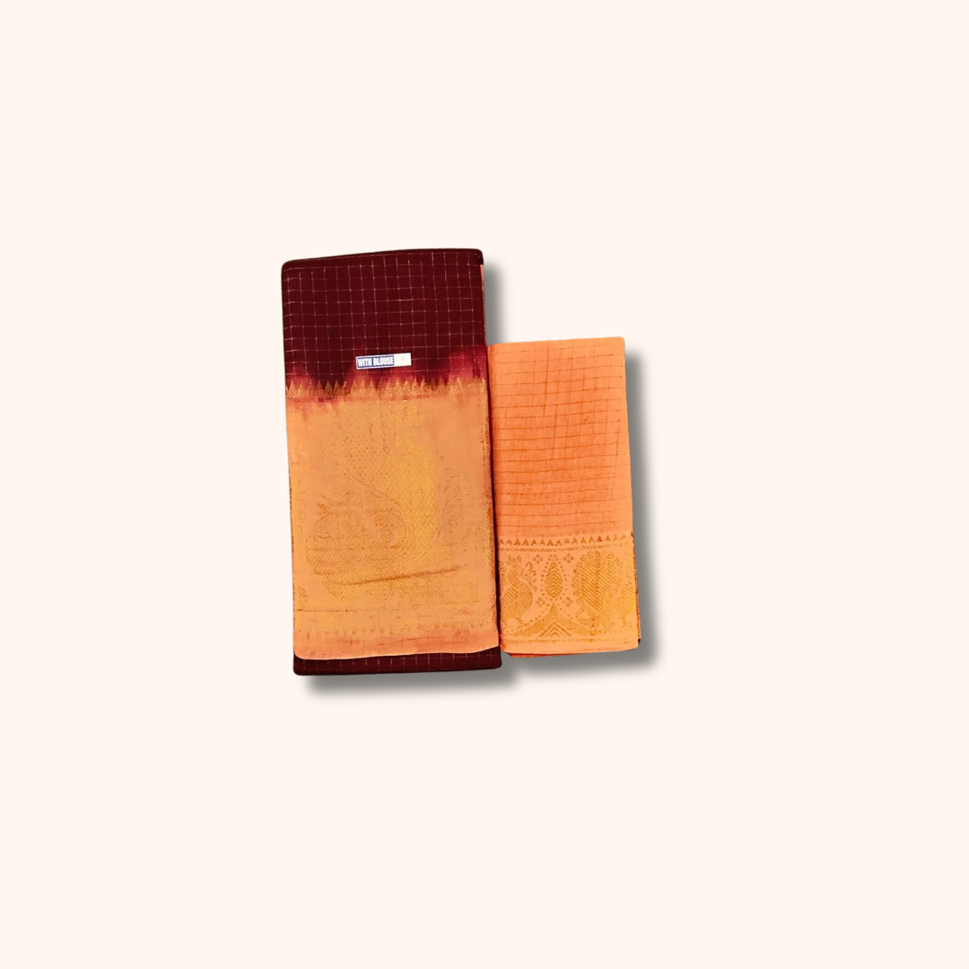 Maroon & Peach Pure Sungudi Cotton Saree with Zari Border