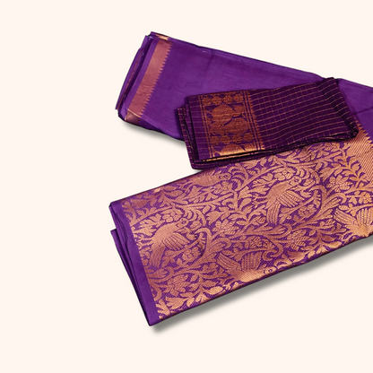 Purple Vasigara Pattern Sungudi Cotton Saree with Separate Blouse Piece