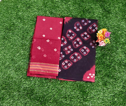 Classic Maroon & Black Sungudi Cotton Chudidar Material Set with Bandhani Tie-Dye Prints