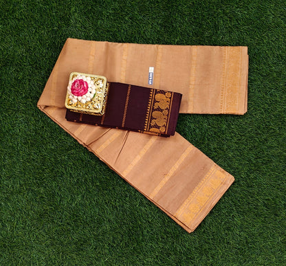 Beige Cotton Sungudi Saree with Maroon Contrast Blouse
