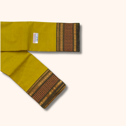 Mustard Yellow Chettinad Cotton Saree with Traditional Checked Border