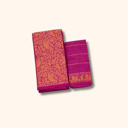 Pink Vasigara Pattern Sungudi Cotton Saree with Matching Separate Blouse Piece