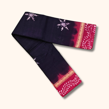 Midnight Blue & Magenta Batik Cotton Saree