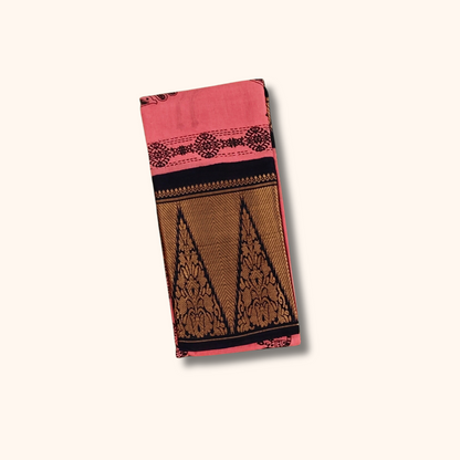 Classic Pink Temple Border Sungudi Cotton Saree