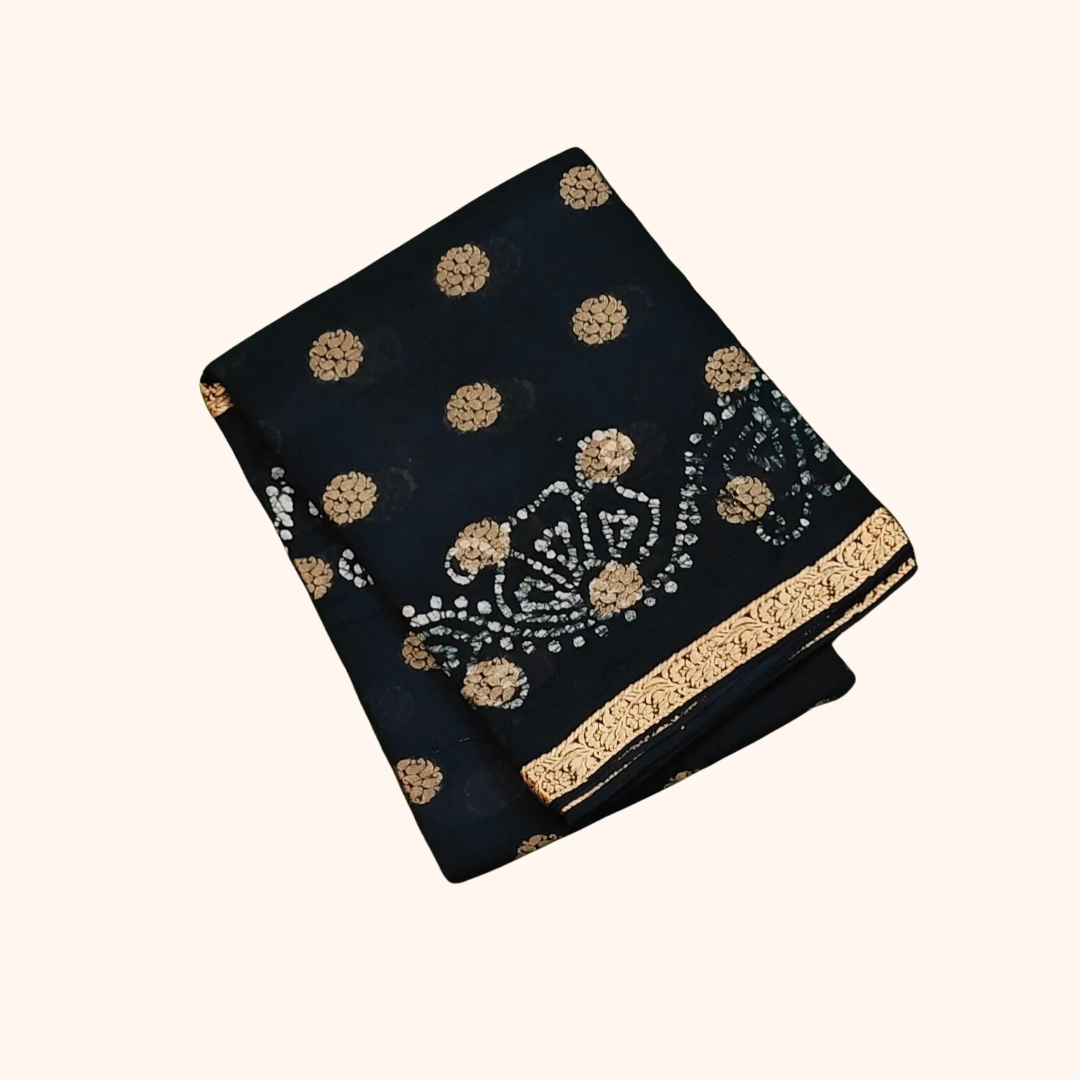 120s Count Sungudi Cotton Saree Dark Green Vayal Design Running Blouse