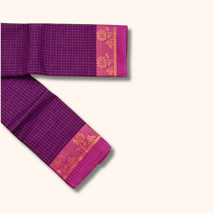 Purple Chettinad Cotton Saree with Pink Floral Border