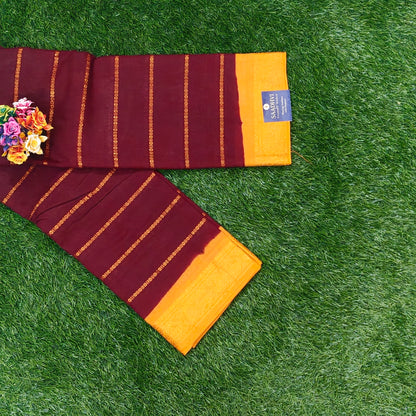 Maroon Cotton Saree with Mustard Yellow Border & Running Blouse