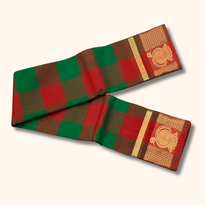 Multi-Colour Chettinad Cotton Kattam Saree with Traditional Zari Border