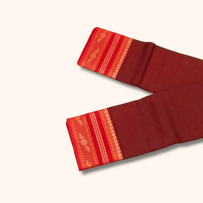 Maroon Chettinad Cotton Saree with Red Temple Border