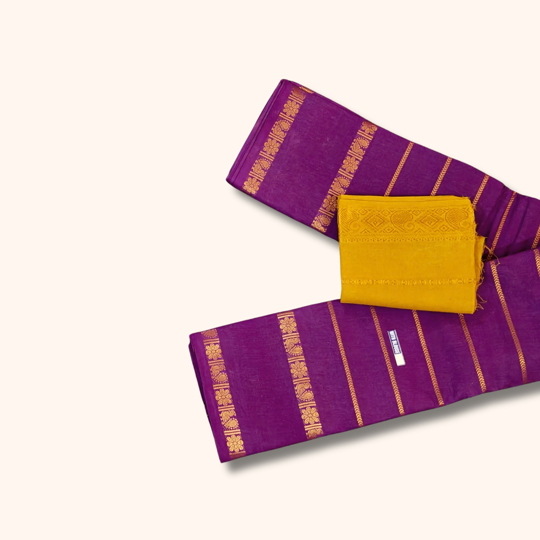 Purple Sungudi Cotton Saree with Golden Zari Border