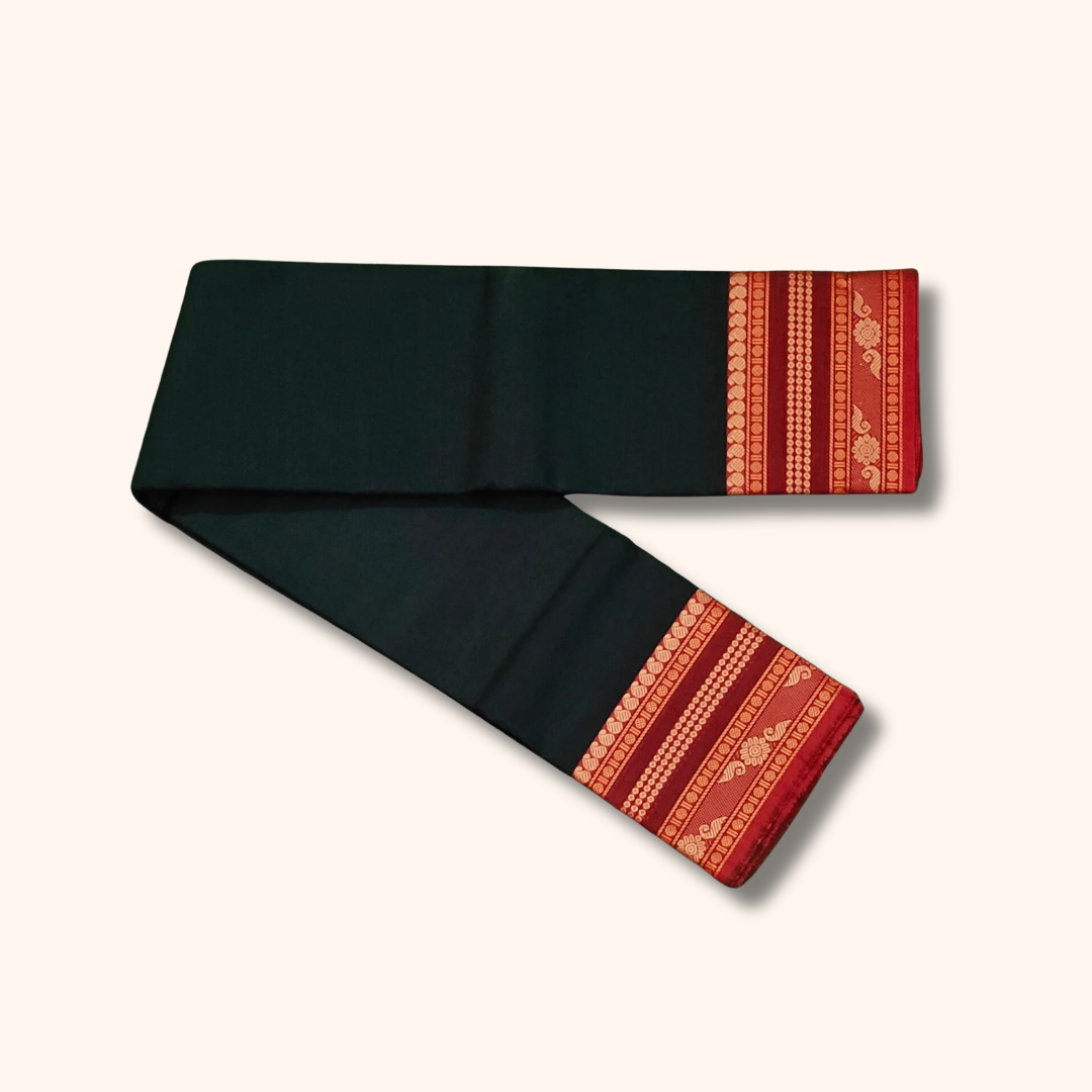 Dark Green Chettinad Cotton Saree with Maroon Traditional Border