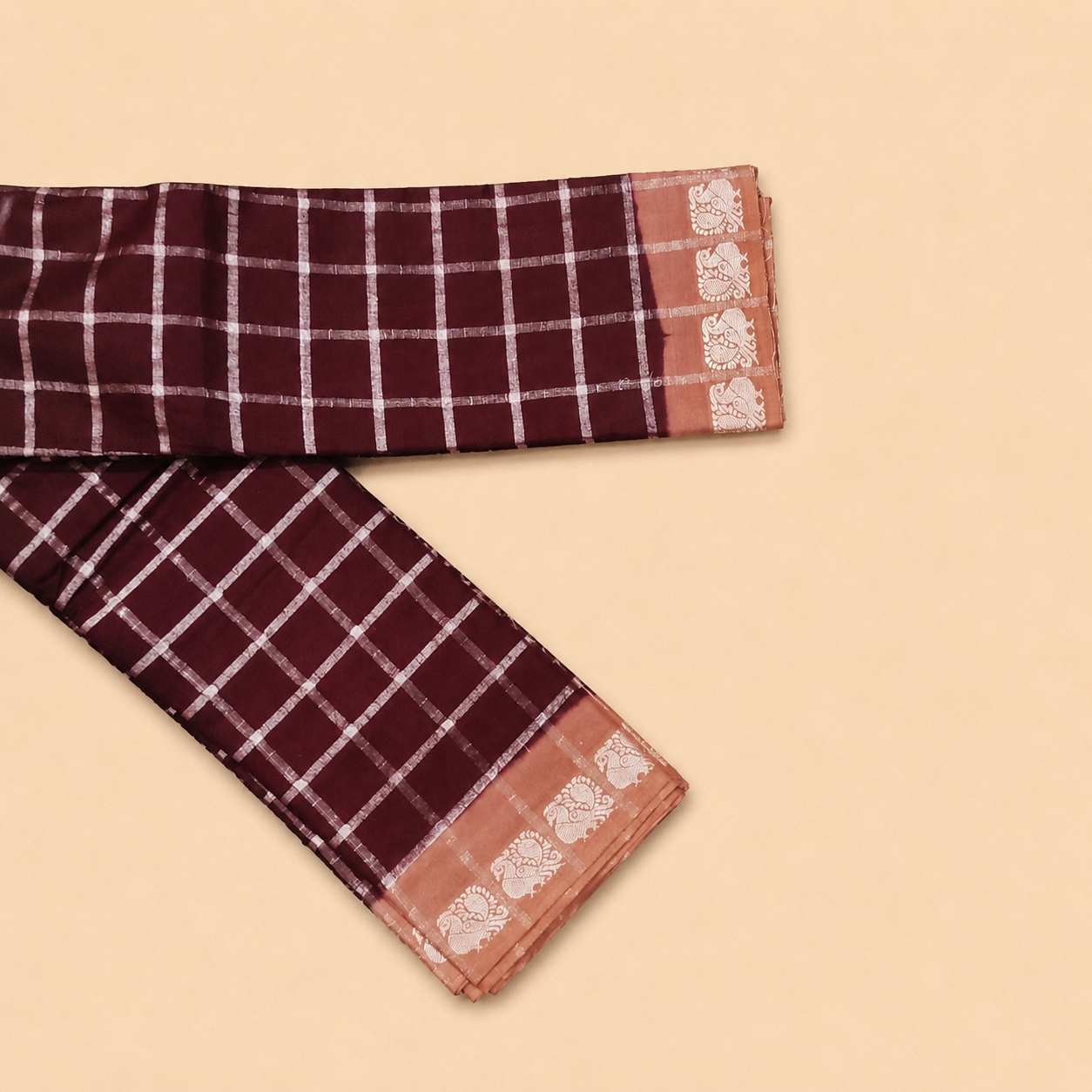 Wine Purple Pavithra Kattam Cotton Saree with Silver Checks