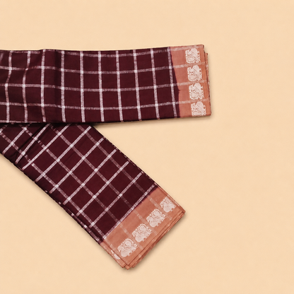 Wine Purple Pavithra Kattam Cotton Saree with Silver Checks