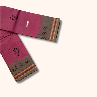 Elegant Pink Cotton Saree with Ash Grey Border & Running Blouse