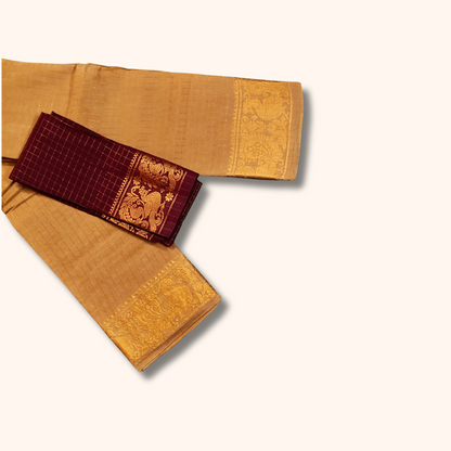 Mustard Gold Checked Cotton Saree with Golden Zari Border