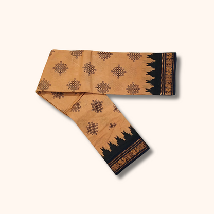 Beige Kolam Sungudi Cotton Saree with Black Temple Border