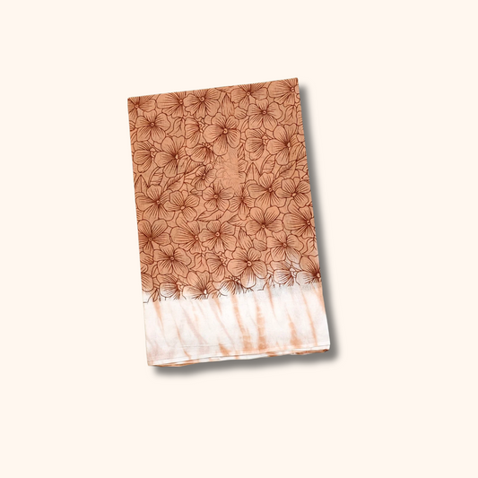 Peach Floral Printed Pure Cotton Saree with White Border