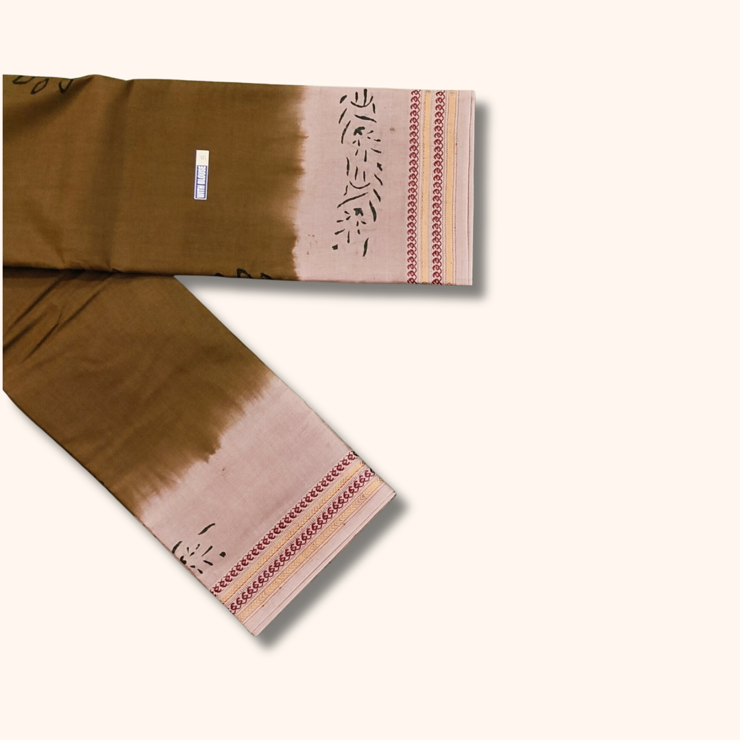 Olive Green Sungudi Cotton Saree with Light Pink Border