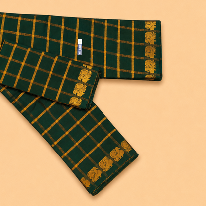 Bottle Green Pavithra Kattam Sungudi Cotton Saree with Separate Blouse